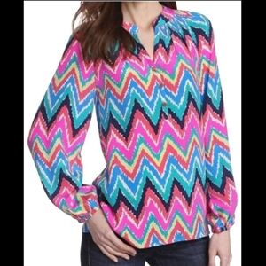 Lilly Pulitzer Chevron Elsa Silk  Multicolor Blouse